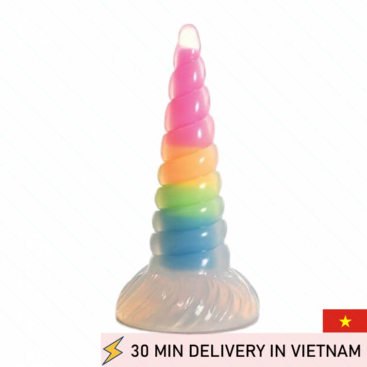 Glow Unicorn Fantasy Dildo Rainbow Spiral Fun 