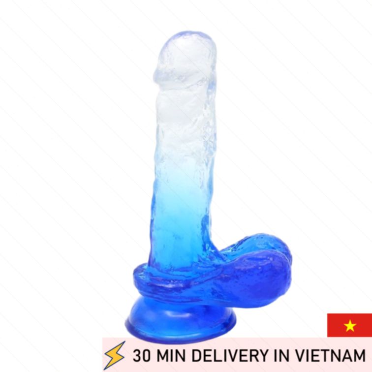 Transparent Dildo 18cm Blue Real Feel Toy 