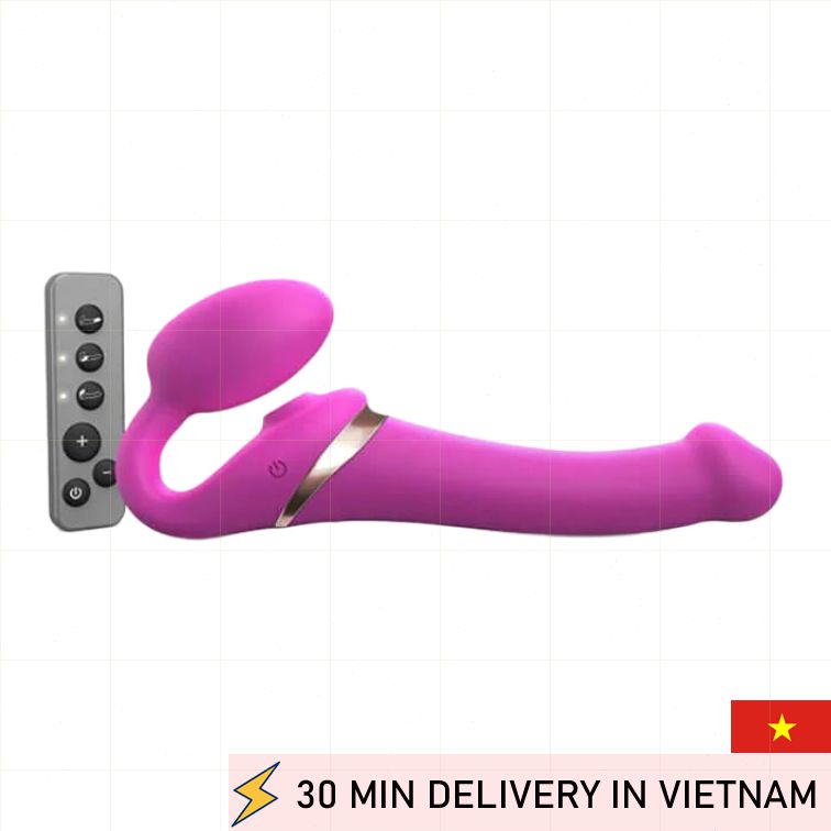 Strapless Strap On Vibrating Licking Dual Toy 