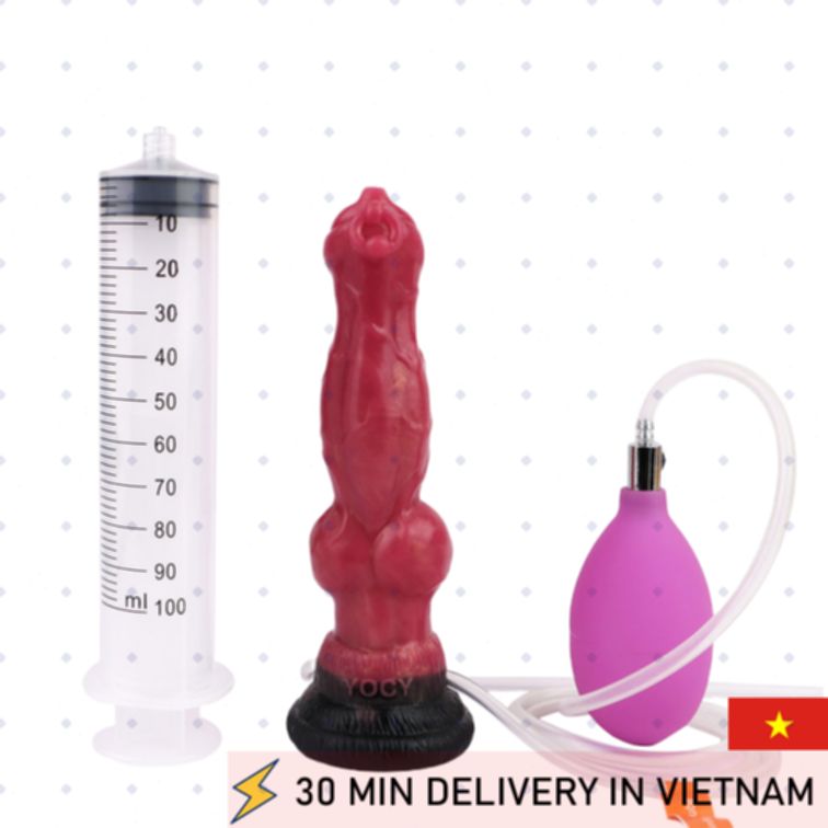 Inflatable dog dildo squirting silicone adjustable size 