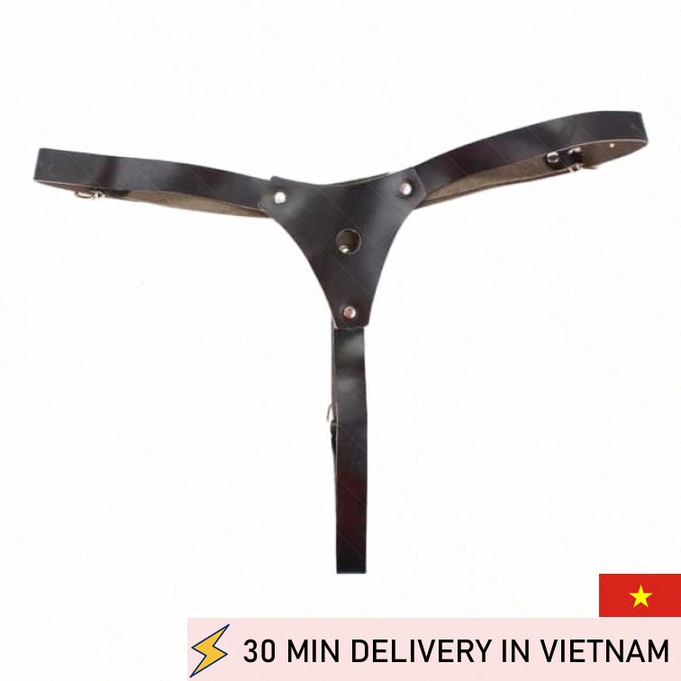 Strapon harness black leather strong secure fit 