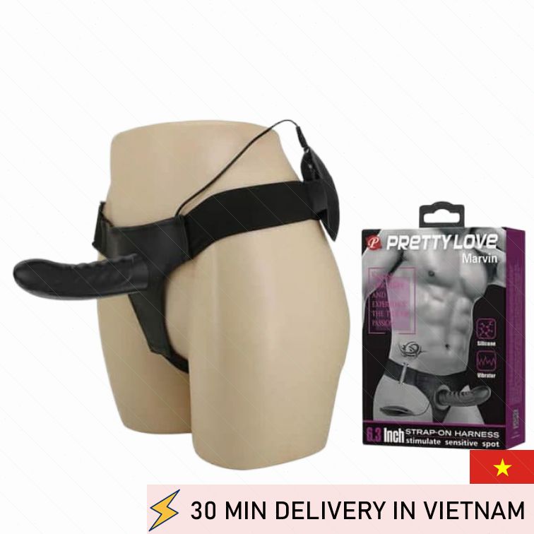 Vibrating Strap On Hollow Black 16cm Intense 