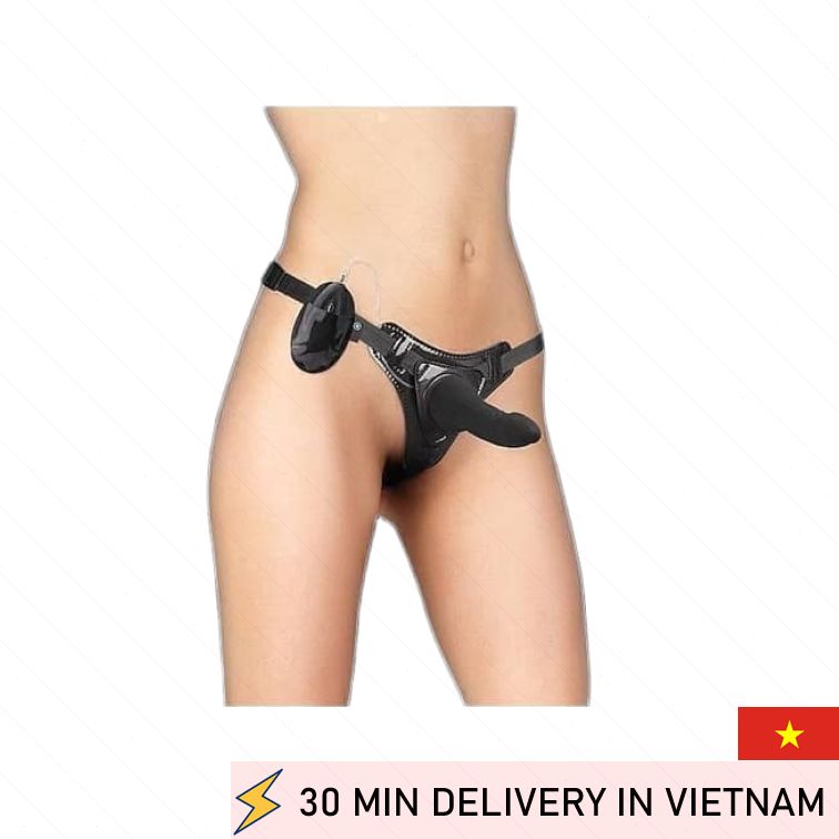 Vibrating Strap On leather harness powerful play 