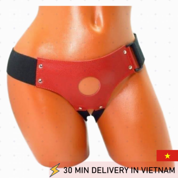 Strapon Harness red leather adjustable secure fit 
