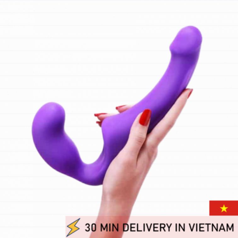 Strapless strap on purple realistic dual pleasure 