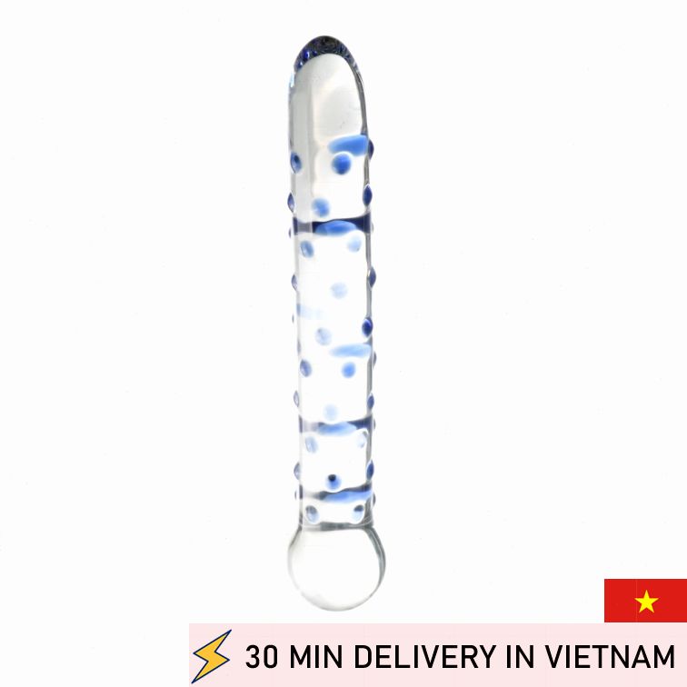 Glass Dildo Blue 7 Inch Smooth Crystal Pleasure 