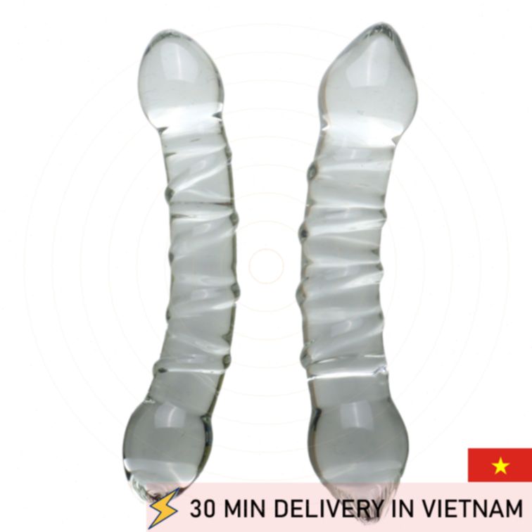 Double ended glass dildo clear smooth intense sensation 