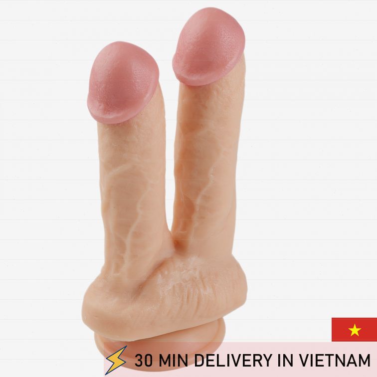 Real Vein Dual Penetration Dildo Strong Suction 