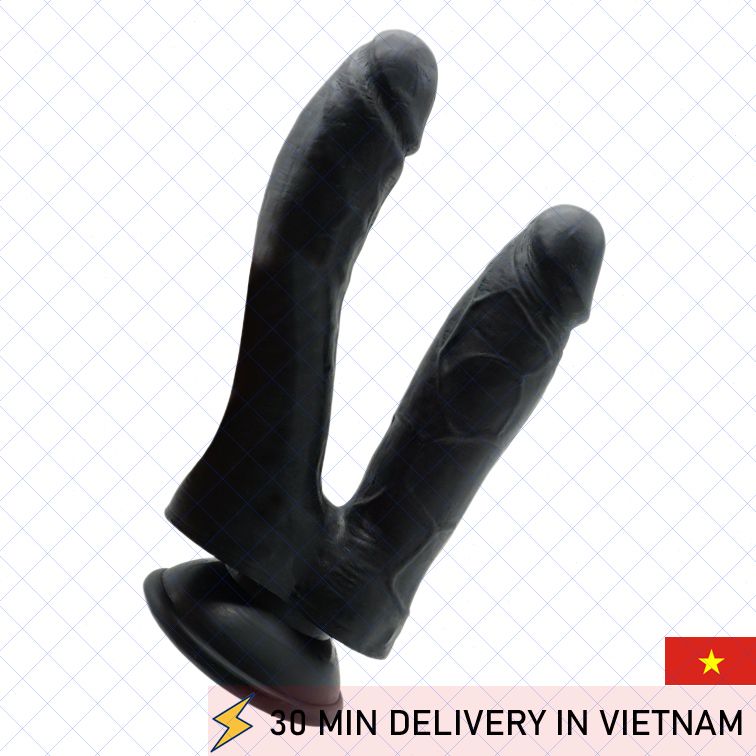 Realistic Black Double Dildo Intense Dual Play 