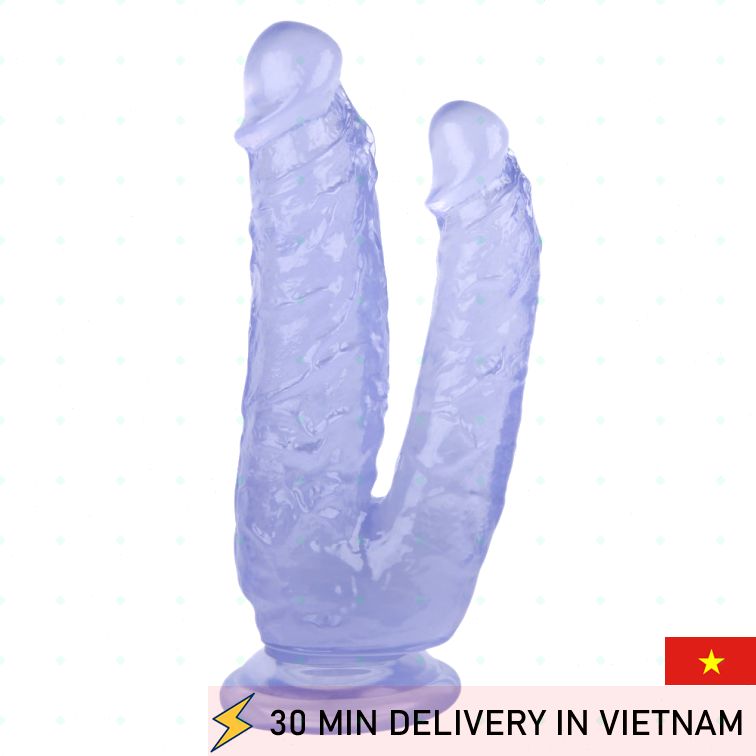 Blue Jelly Double Penetration Dildo Soft Silicone 
