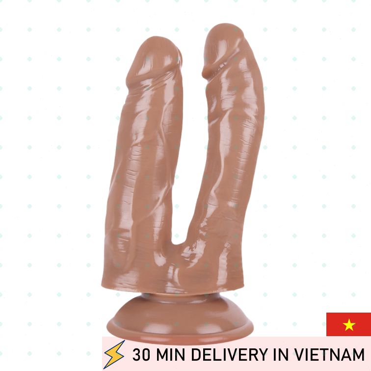 Double Penetration Dildo Brown Silicone Small 