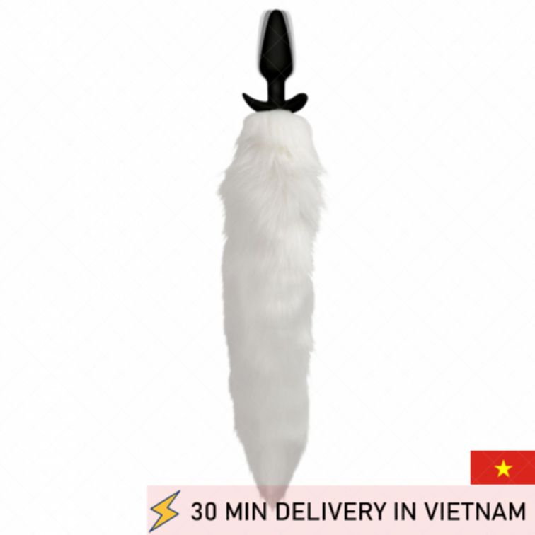 Fox tail vibrating anal plug soft white tease 