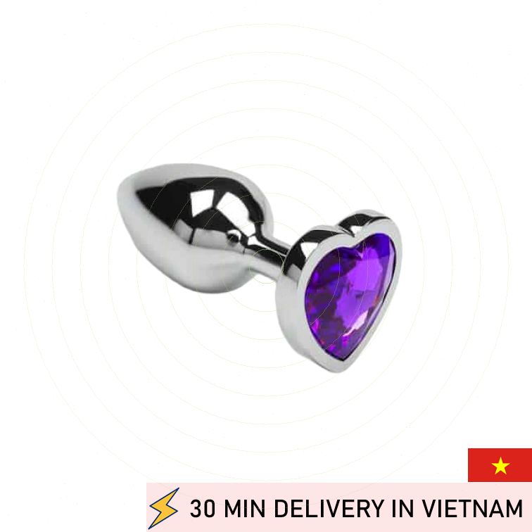 Small Metal Anal Plug Purple Heart Crystal 6cm 