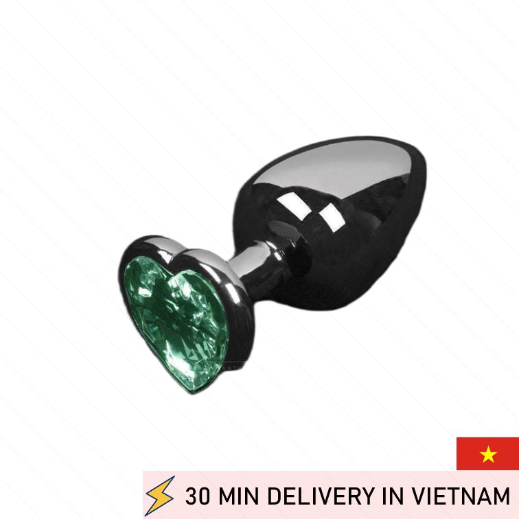 Metal anal plug green crystal heart luxury shine 
