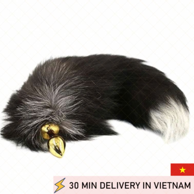 Fur tail anal plug soft real fur roleplay golden 