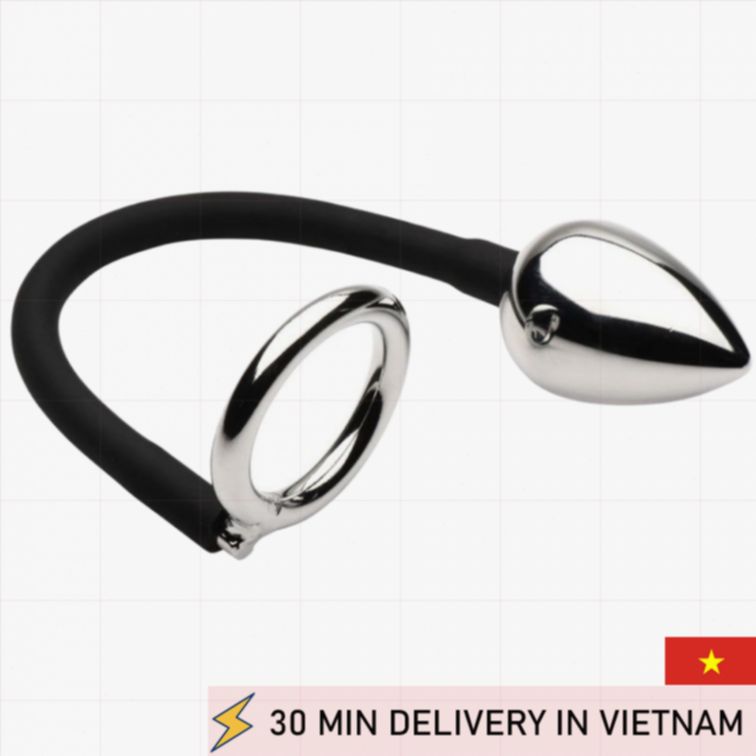 Tug Plug Cock Ring Anal Plug Combo Metal Strong 