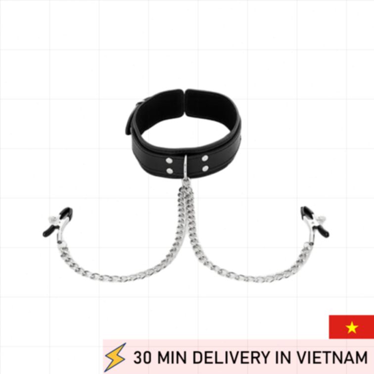 BDSM Collar Nipple Clamps Dual Stim Play Set 