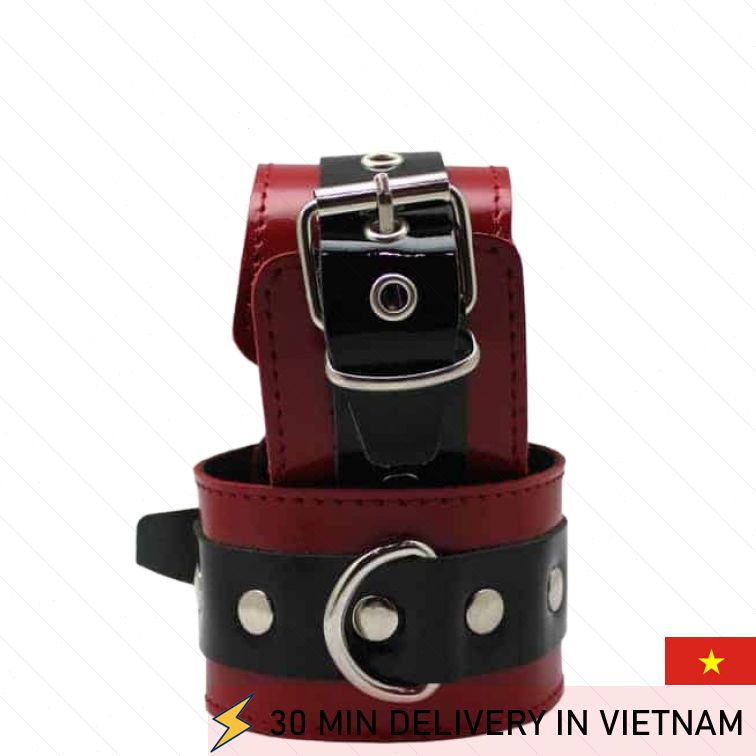 Leather Handcuffs Red Studded BDSM Restraint Fantasy 