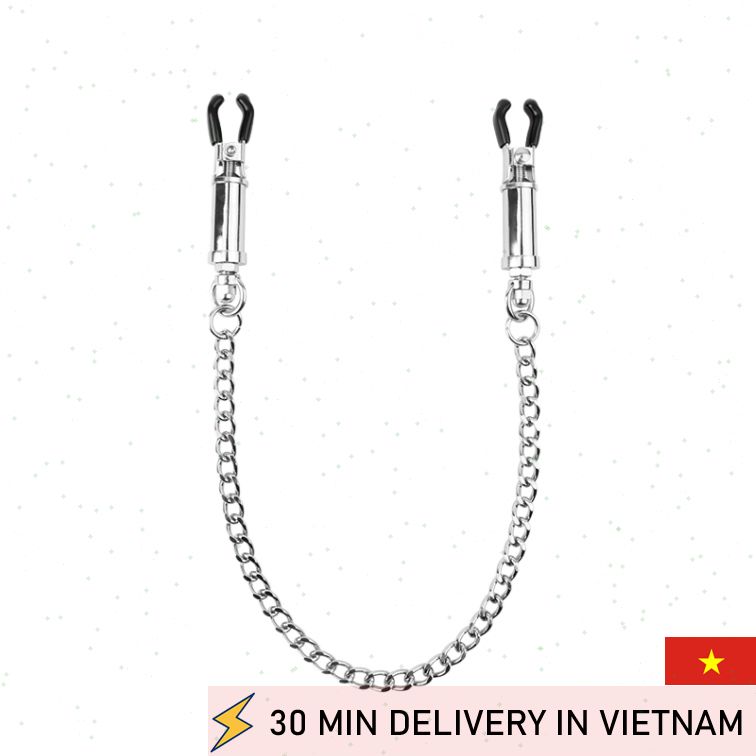 Metal Nipple Clamps Chain Silver BDSM Tease Set 