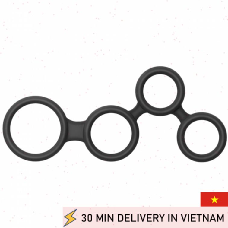 Silicone Cock Ring 4 Loop Black Strong Hold 