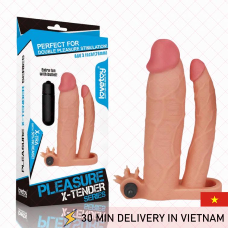 Double Penis Sleeve Vibrating Extension Anal Dildo 
