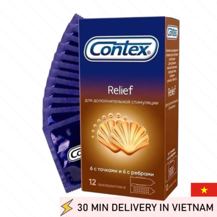 Ribbed Condoms Contex Relief Pack 12 Pleasure 