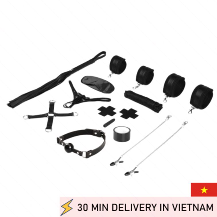12 Piece BDSM Bondage Kit Black Restraint Set 